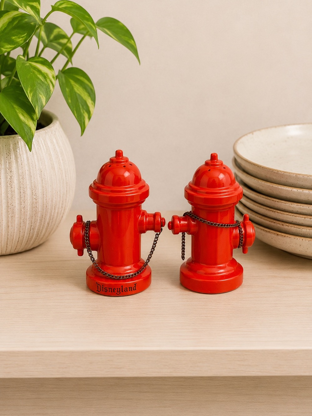 Vintage Disneyland Red Fire Hydrant Salt & Pepper Shakers Japan Disney Souvenir
